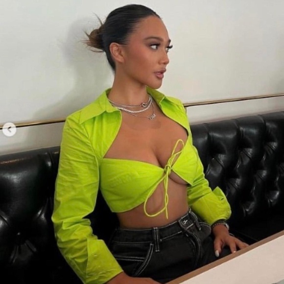 NWT Revolve H:ours Nadia Crop Blouse Acid Lime Green Sz S - Picture 5 of 12